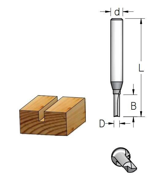 Frez trzp. prosty M D=3.175 B=17 d=3,175 L=40 z=2 
