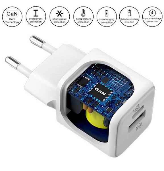 Ładowarka sieciowa USB-C Typ-C +USB  25W eXtremestyle GaN evo PD3.0 25W PPS QC4