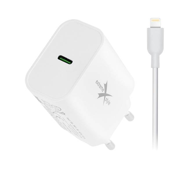 Ładowarka sieciowa 1xTYP-C + kabel Iphone 1.2m 25W 3A biała eXtreme