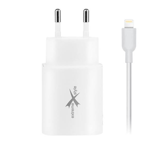 Ładowarka sieciowa 1xTYP-C + kabel Iphone 1.2m 25W 3A biała eXtreme