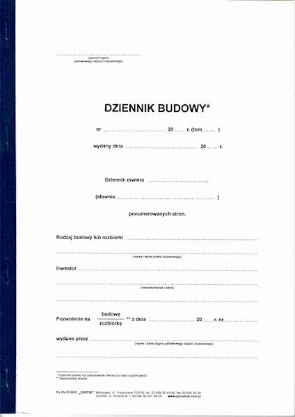 Dziennik budowy Pb-51/30/S  30 stron 1+1/oryginał+kopia/