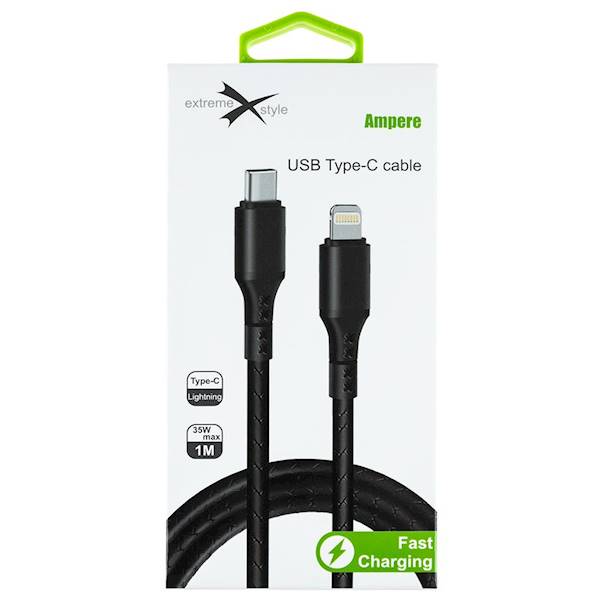 Kabel wzmocniony  Typ-C USB-C 1m iPhone Lightning czarny 069024