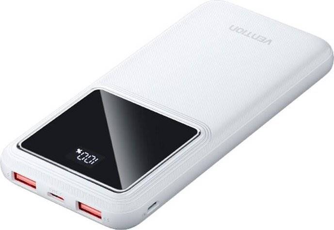 Powerbank, Vention, FHKW0, 10000mAh, Micro-USB, USB-C, 2xUSB-A, 22.5W (biały)