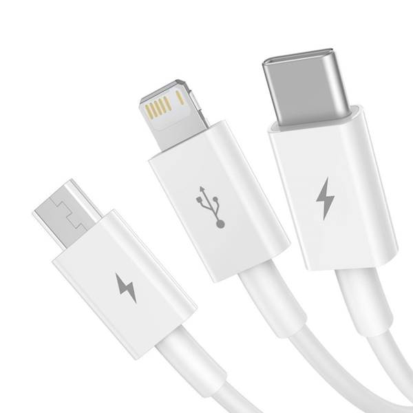 Baseus Superior Series USB 3w1, USB do micro USB / USB-C / Lightning, 3.5A, 1.2m (biały)