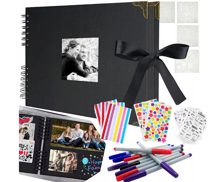 Album do scrapbookingu czarny A4 POZIOM 40 stron zestaw