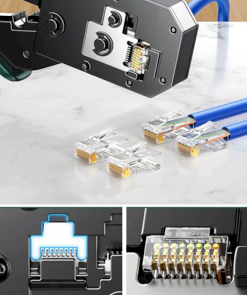 Zaciskarka wtyczek wtyków kabli przewodów internetowych Ethernet zielony 