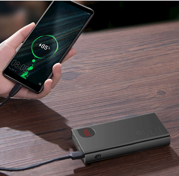 Baseus Adaman powerbank z szybkim ładowaniem 20000mAh 22.5W + kabel USB-A - USB-C 3A 0.3m czarny