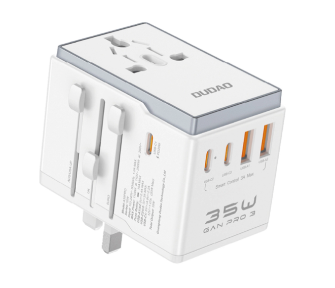 Adapter podróżny Dudao A35Pro 35W EU / UK / AUS / US / JP 3x USB-C 2x USB-A - biały