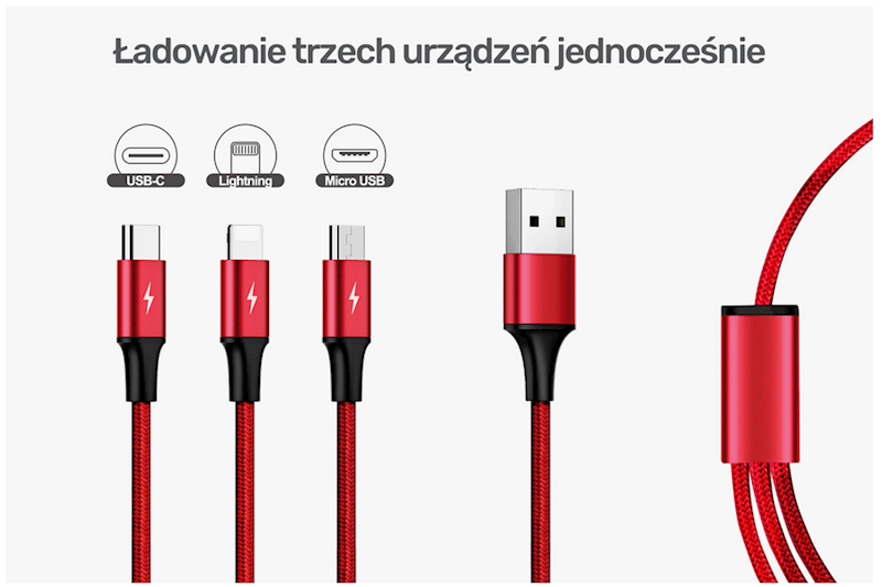 Unitek przewód ładujący USB A 3 w 1 C4049RD