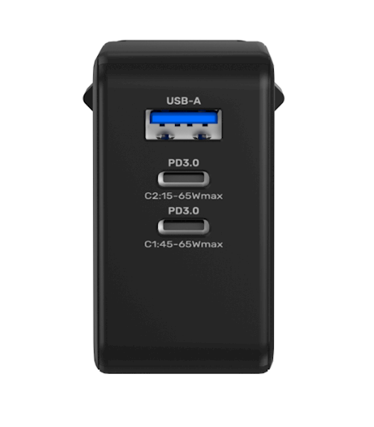 Ładowarka podróżna Unitek GaN 1x USB, 2x USB-C 65W QC EU + UK