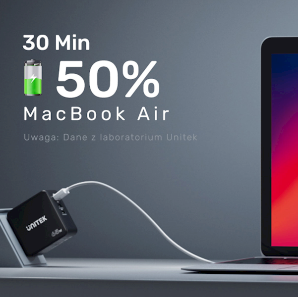 Ładowarka podróżna Unitek GaN 1x USB, 2x USB-C 65W QC EU + UK