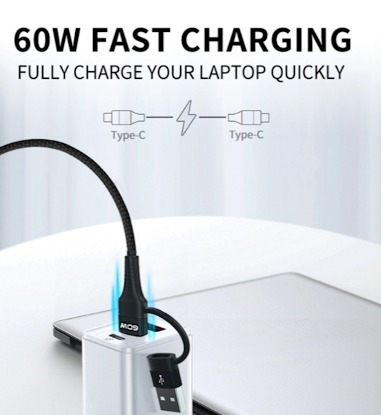 Kabel Wozinsky WNBAA 4w1 2x USB-C 1x USB-A 1x Lightning 60W 1 m - czarny