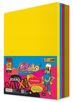 Papier kolorowy MIX A4-250 ARKUSZY 80g/m2 intensywny