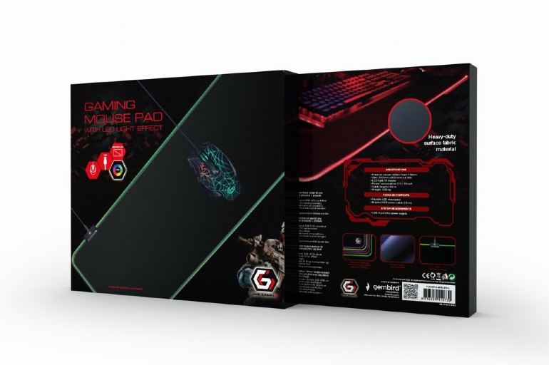 GEMBIRD PODKŁADKA POD MYSZ GAMING, Z EFEKTEM ŚWIETLNYM LED, CZARNA, ROZMIAR - L