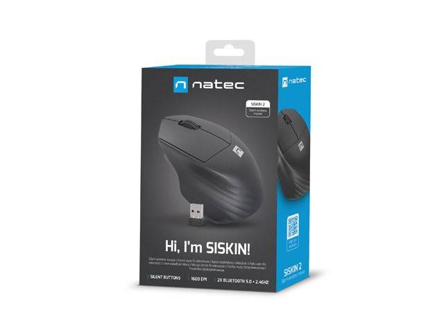 NATEC MYSZ BEZPRZEWODOWA SISKIN 2 1600DPI CZARNA BLUETOOTH 5.0 + 2.4GHZ NMY-1970