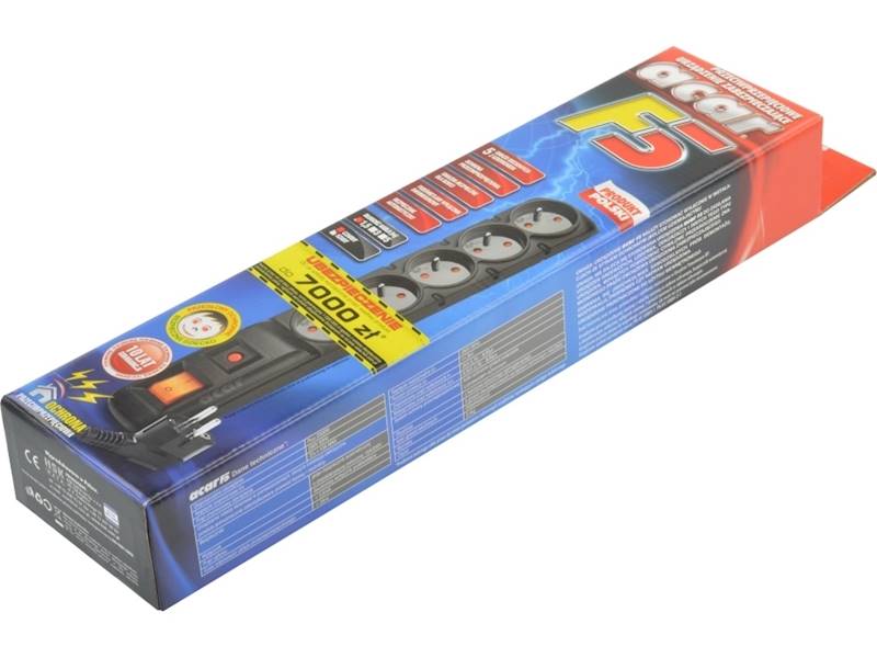 Acar F5 - listwa przeciwprzepięciowa, 5 gniazd 1,5 czarna