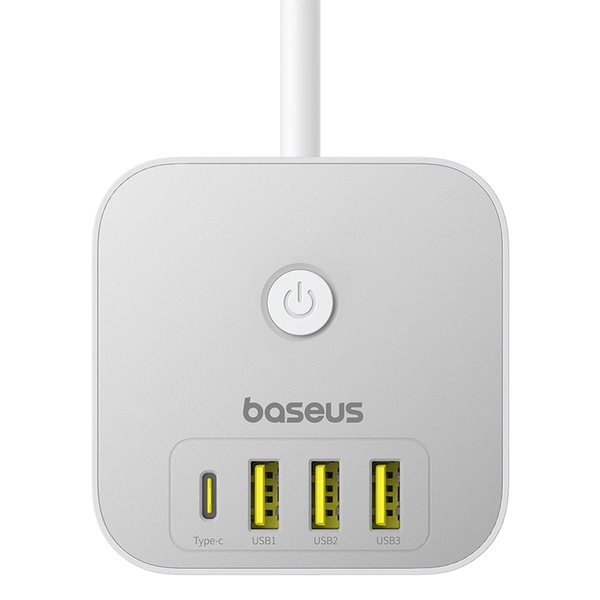 Kostka listwa zasilająca Baseus PowerCombo 7 w 1, 3 AC + 3 x USB-A +1 x USB-C 20W 1,5 m - biała