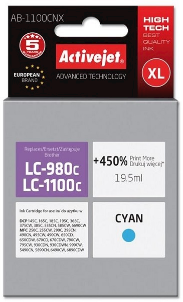 ACJ tusz Brother LC1100/LC980 Cyan AB-1100C