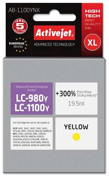 ACJ tusz Brother LC1100/LC980 Yellow AB-1100Y