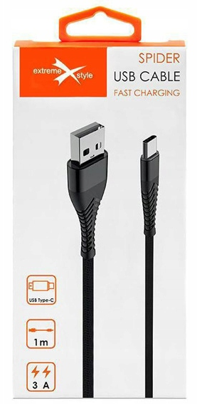 Kabel Micro USB 2m 3A Spider wzm. czarny