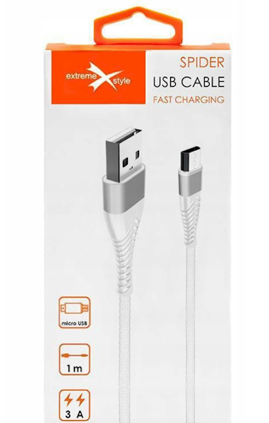 Kabel pleciony Spider micro USB – eXtreme – 1 m – biały