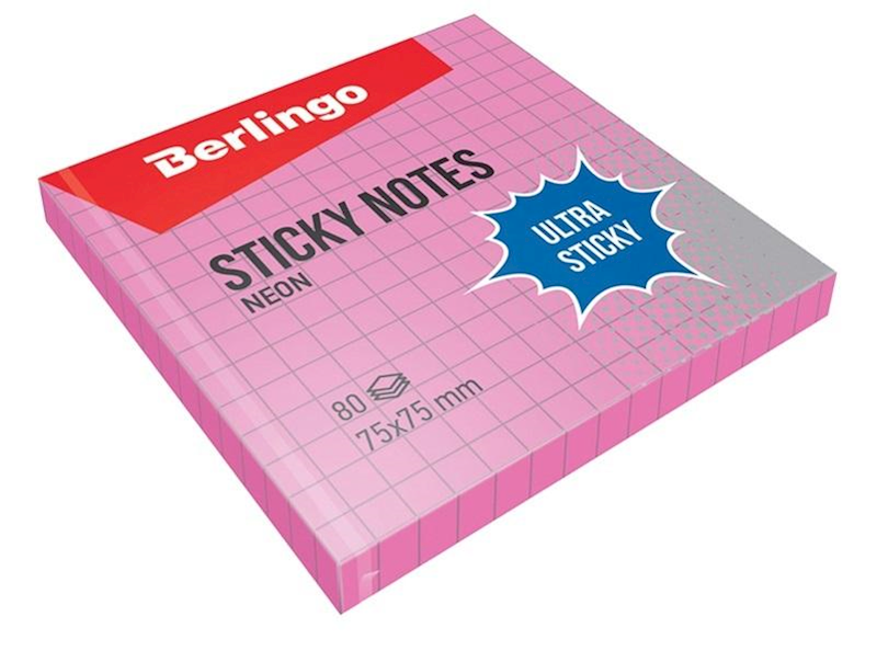Notes samoprzylepny Berlingo neon róż  80k 75mm x 75mm 