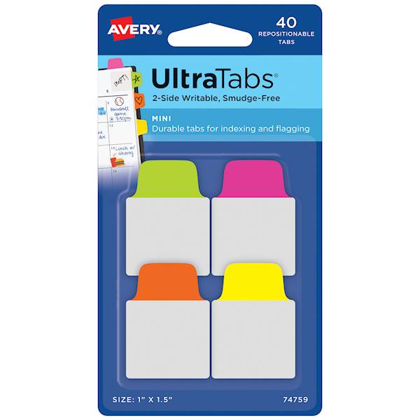 Zakładki indeksujące Avery ultra tabs 25,4x38,1mm mix kolor 40 sztuk 74759 