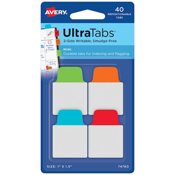 Zakładki indeksujące Avery ultra tabs 25,4x38,1mm mix kolor 40 sztuk 74759 