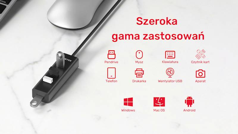 Aktywny hub USB-A 5Gbps, 4 porty USB-A  Y-3089V01 