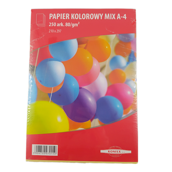 Papier kolorowy MIX A4-250 ARKUSZY 80g/m2