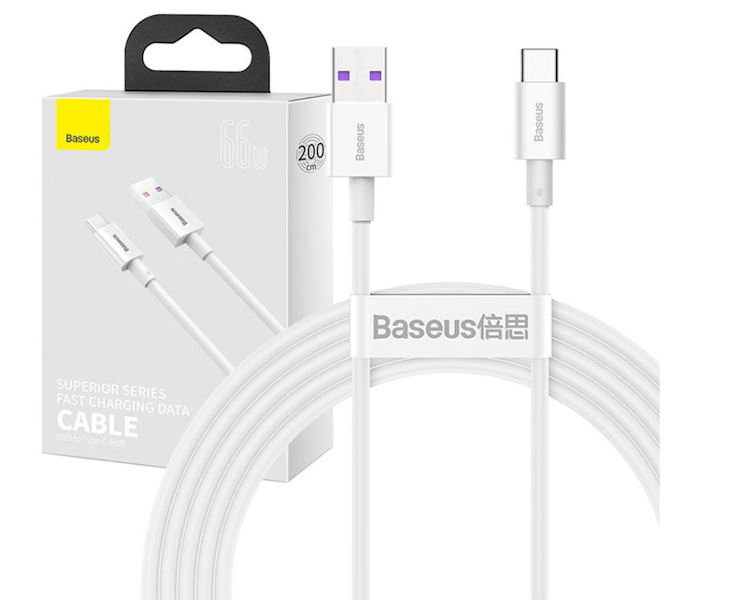 Kabel USB do USB-C 66W, 2m (biały) Baseus Superior Series