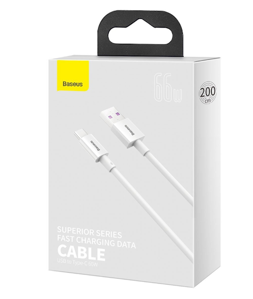 Kabel USB do USB-C 66W, 2m (biały) Baseus Superior Series