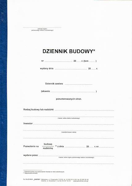 Dziennik budowy Pb-51/50/S  50 stron 1+1/oryginał+kopia/