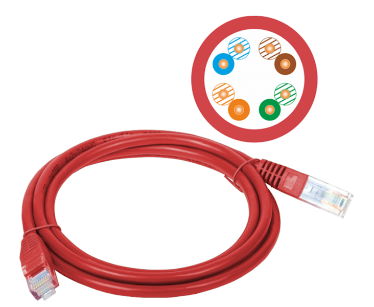 Kabel patch-cord kat.5e  U/UTP czerwony 1m  PVC
