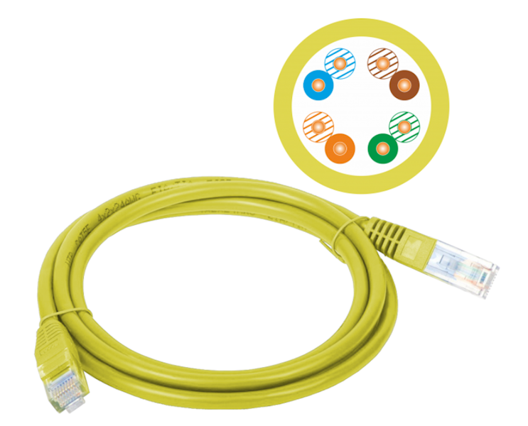 Kabel patch-cord kat.5e  U/UTP żółty 1m  PVC