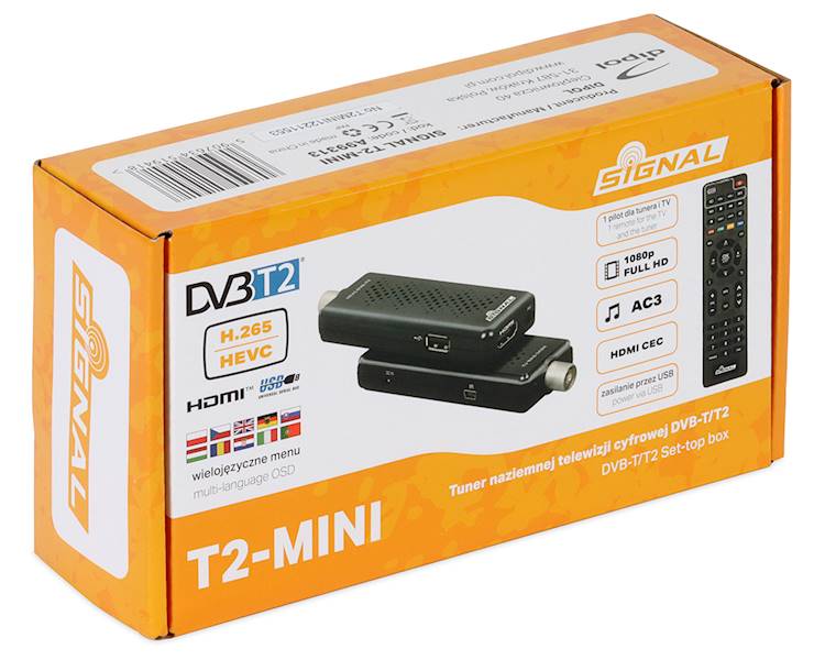 Tuner DVBT-2 SIGNAL T2-MINI HEVC.265 USB 5V