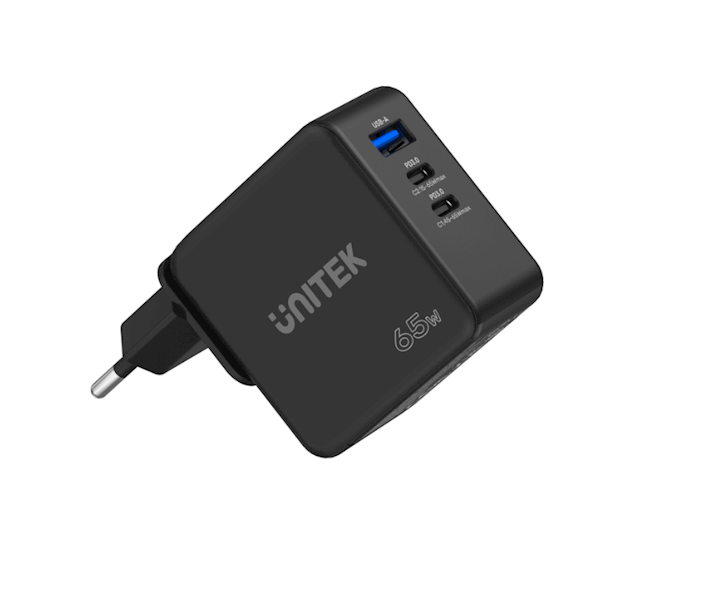 Ładowarka podróżna Unitek GaN 1x USB, 2x USB-C 65W QC EU + UK
