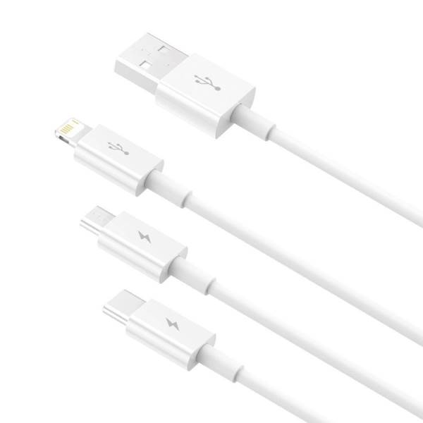 Baseus Superior Series USB 3w1, USB do micro USB / USB-C / Lightning, 3.5A, 1.2m (biały)