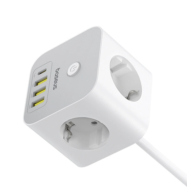 Kostka listwa zasilająca Baseus PowerCombo 7 w 1, 3 AC + 3 x USB-A +1 x USB-C 20W 1,5 m - biała