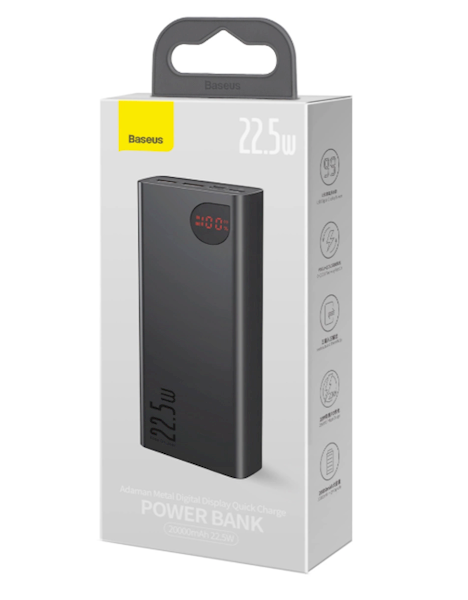 Baseus Adaman powerbank z szybkim ładowaniem 20000mAh 22.5W + kabel USB-A - USB-C 3A 0.3m czarny