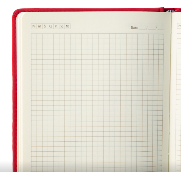 Notes A5 Easy czerwony 144 strony w kratkę, twarda okładka, wstążka i gumka