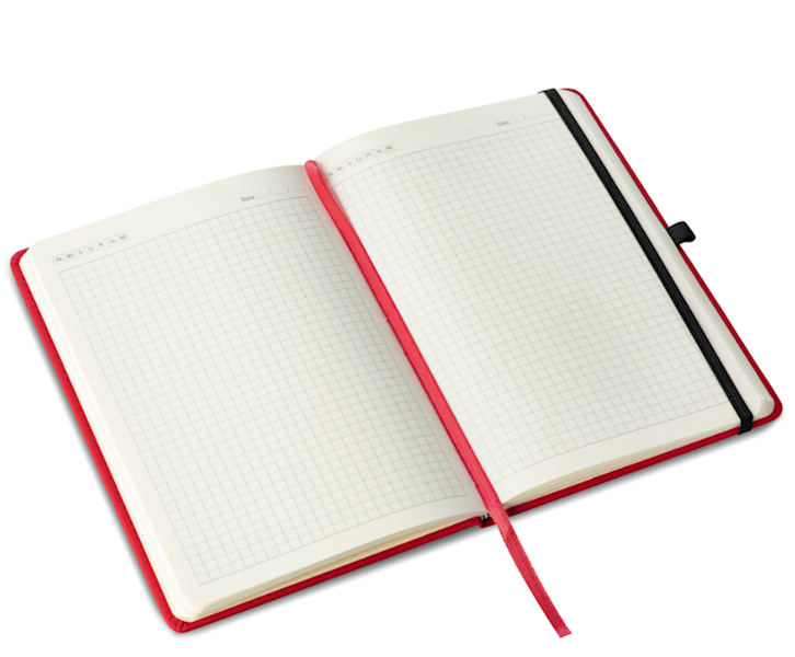 Notes A5 Easy czerwony 144 strony w kratkę, twarda okładka, wstążka i gumka