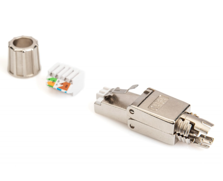 DIGITUS Field Termination Plug RJ45 Cat.6A FTP shielded AWG 22-27 10GbE PoE+ tool free cap and metal latch 