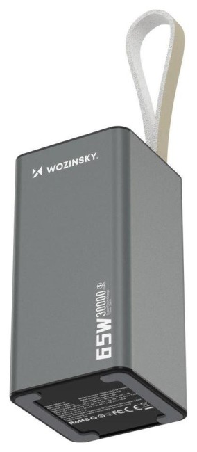 Powerbank Wozinsky K65+ 65W 30000mAh 2x USB-C, 1x USB-A 65W - szary
