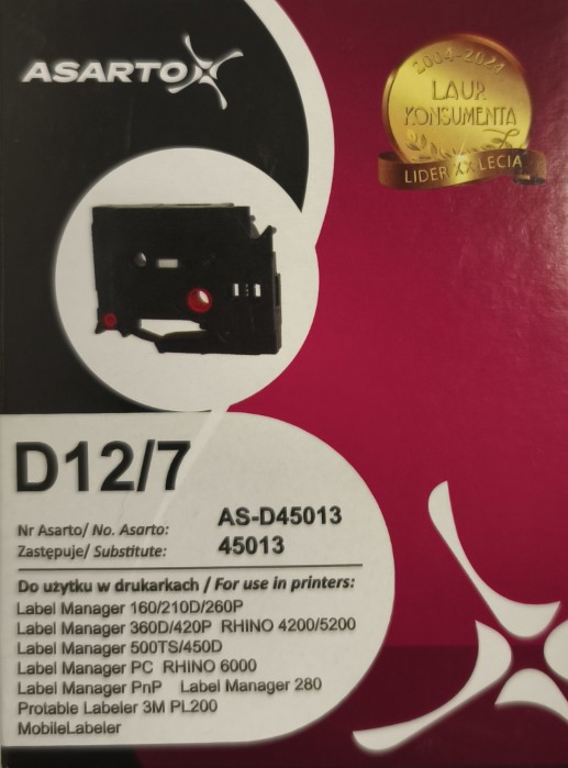 Taśma Asarto do DYMO D12/7 | S0720530 | black | 12mm*7m 