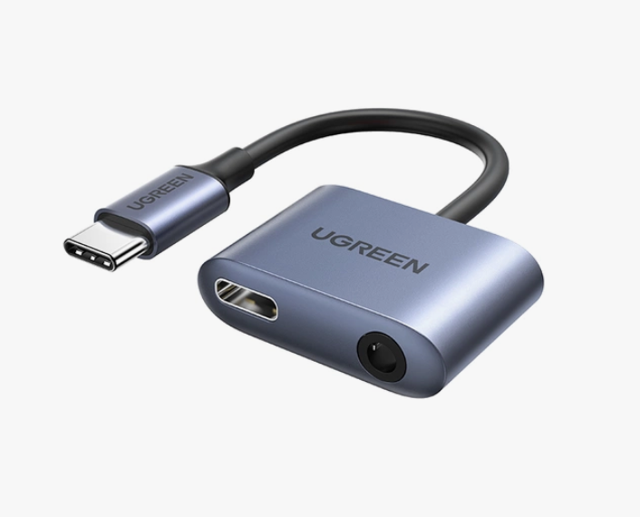 Adapter audio przejściówka USB Typ Cmęski - USB Typ C PD QCżeński + mini jack 3,5mm żeński szary CM231