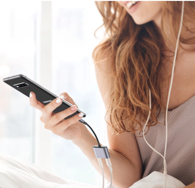 Adapter audio przejściówka USB Typ Cmęski - USB Typ C PD QCżeński + mini jack 3,5mm żeński szary CM231