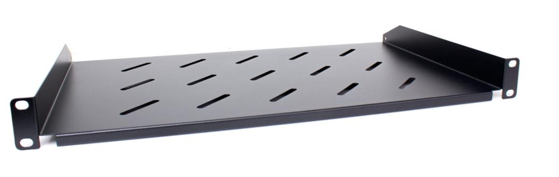 Półka rackowa Getfort 19" 1U 170 mm – czarna, uniwersalna, mocowanie doczołowe