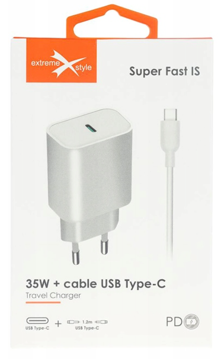 ŁADOWARKA SIECIOWA - USB C +35W+POWER DELIVERY + KABEL USB C - 1.2M eXtremestyle TC35C+CC 