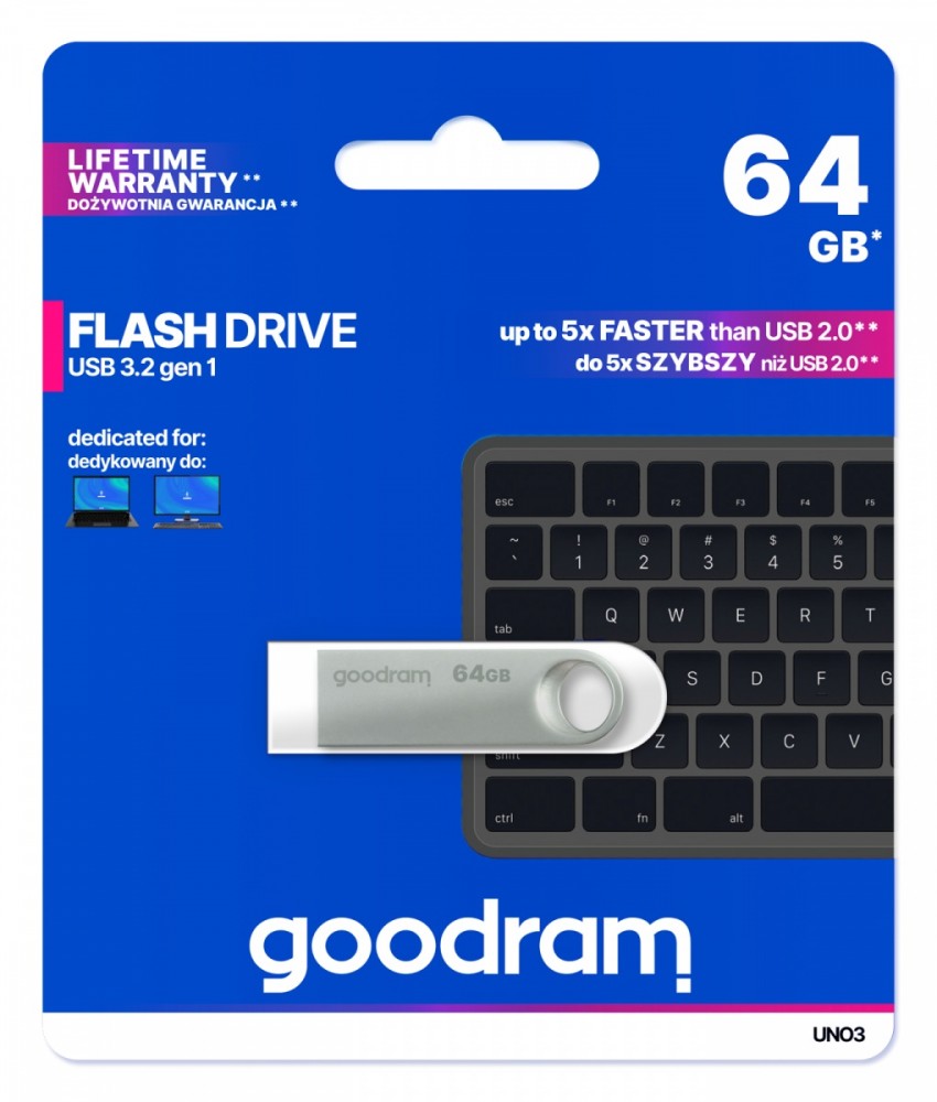 GOODRAM FLASHDRIVE 64GB UNO3 SILVER USB 3.2 Gen 1